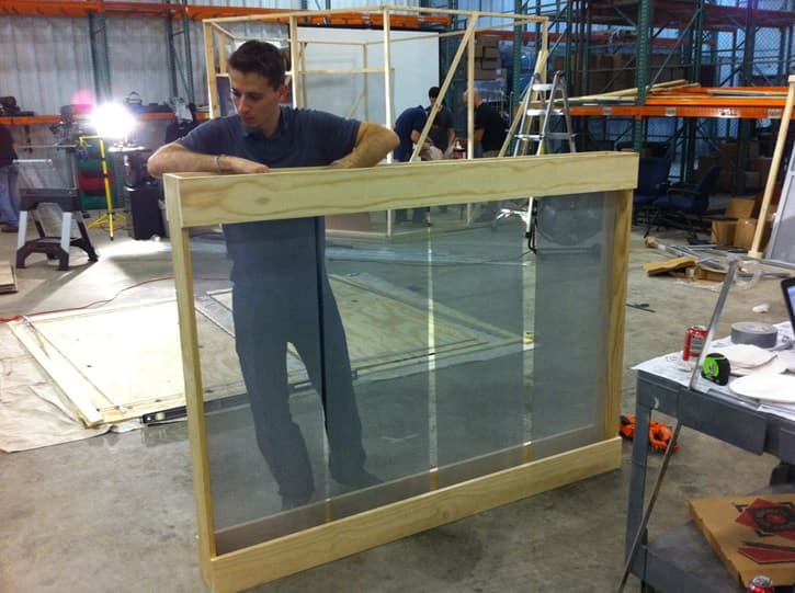 One of my co-workers assembling the waterfall before it was painted.